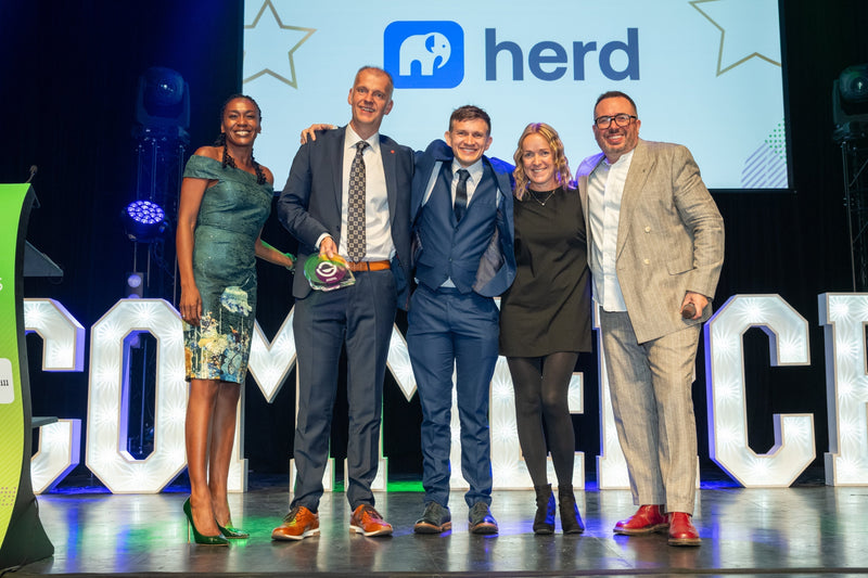 Herd Managing Directors Gareth Allen and Tim Powell collect an award at the eCommerce Awards